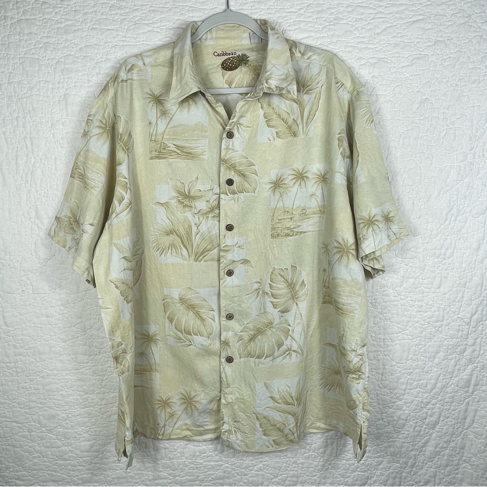 🔥Silk Blend Caribbean Joe Tropical Hawaiian Beach Button Down Men’s Shirt Sz XL